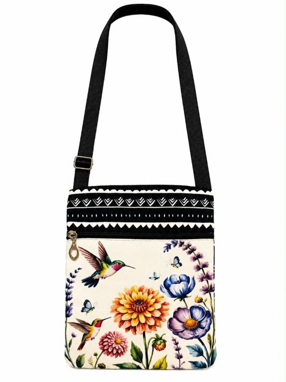 Crossbody Phone Bag with Hummingbird and Floral Print